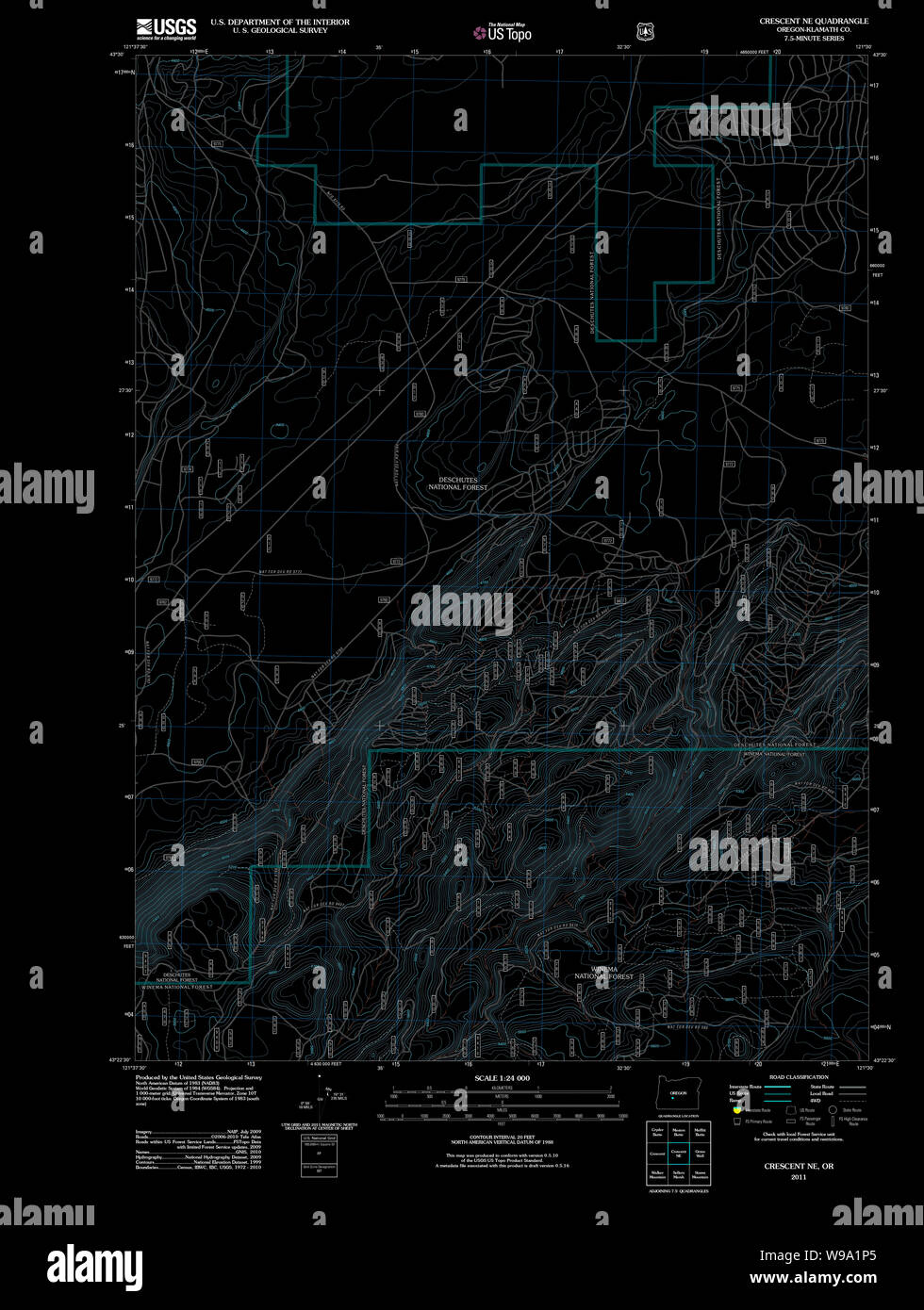 USGS Topo Karte Oregon Crescent NE 20110715 TM invertiert Wiederherstellung Stockfoto USGS Topo Karte Oregon Crescent NE 20110715 TM invertiert Wiederherstellung Stockfoto