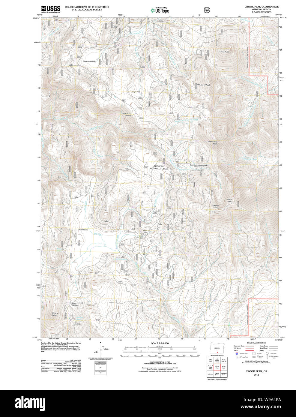 USGS Topo Karte Oregon Crook Peak 20110817 TM Wiederherstellung Stockfoto
