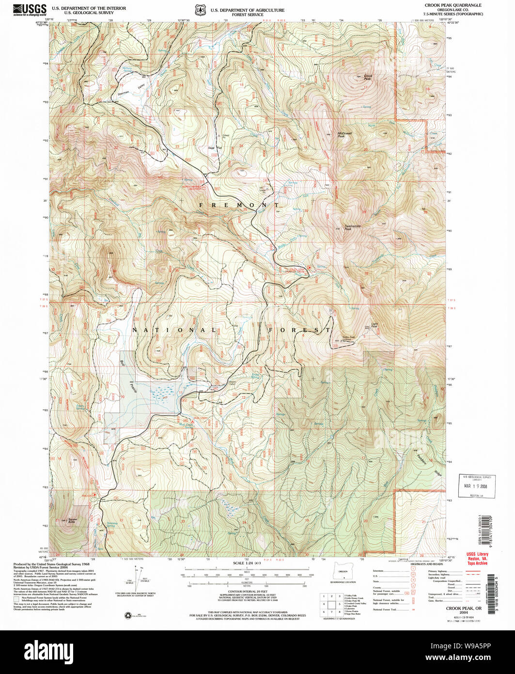USGS Topo Karte Oregon Crook Peak 279527 2004 24000 Wiederherstellung Stockfoto