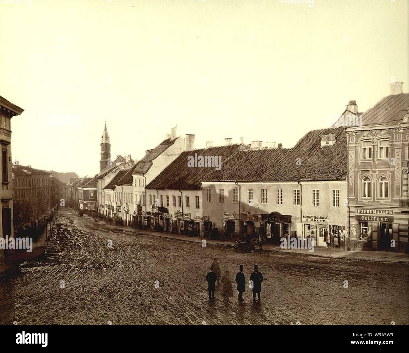 Didžioji (große) Straße in der litauischen Hauptstadt Vilnius 1873-1881. Stockfoto