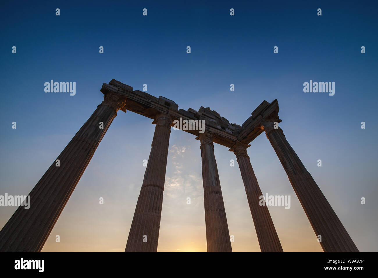 Tempel des Apollo auf Sonnenuntergang in Side, Türkei. Stockfoto