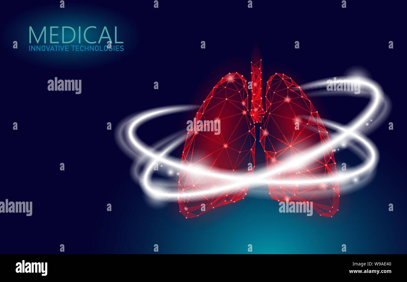Die menschliche Lunge 3D-health care Recovery medizinisches Konzept. Low-poly-internen Organ vermeiden Krankheit quit smoking Banner. Polygonale glühende Medizin Heilung Stock Vektor