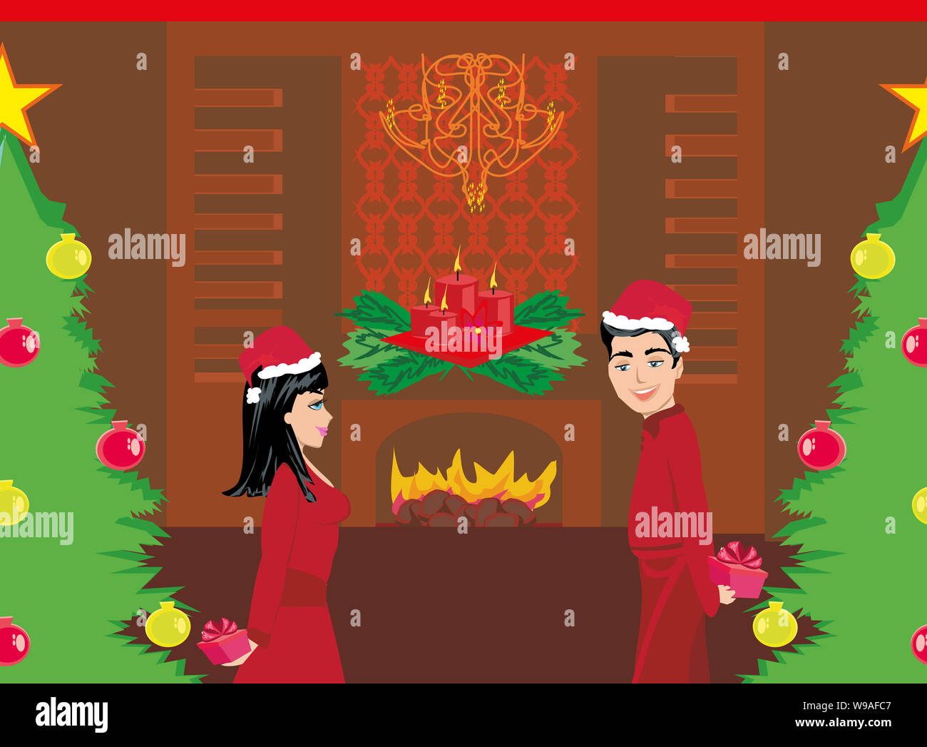 Paar Weihnachtsgeschenke für den Austausch von Stockfoto