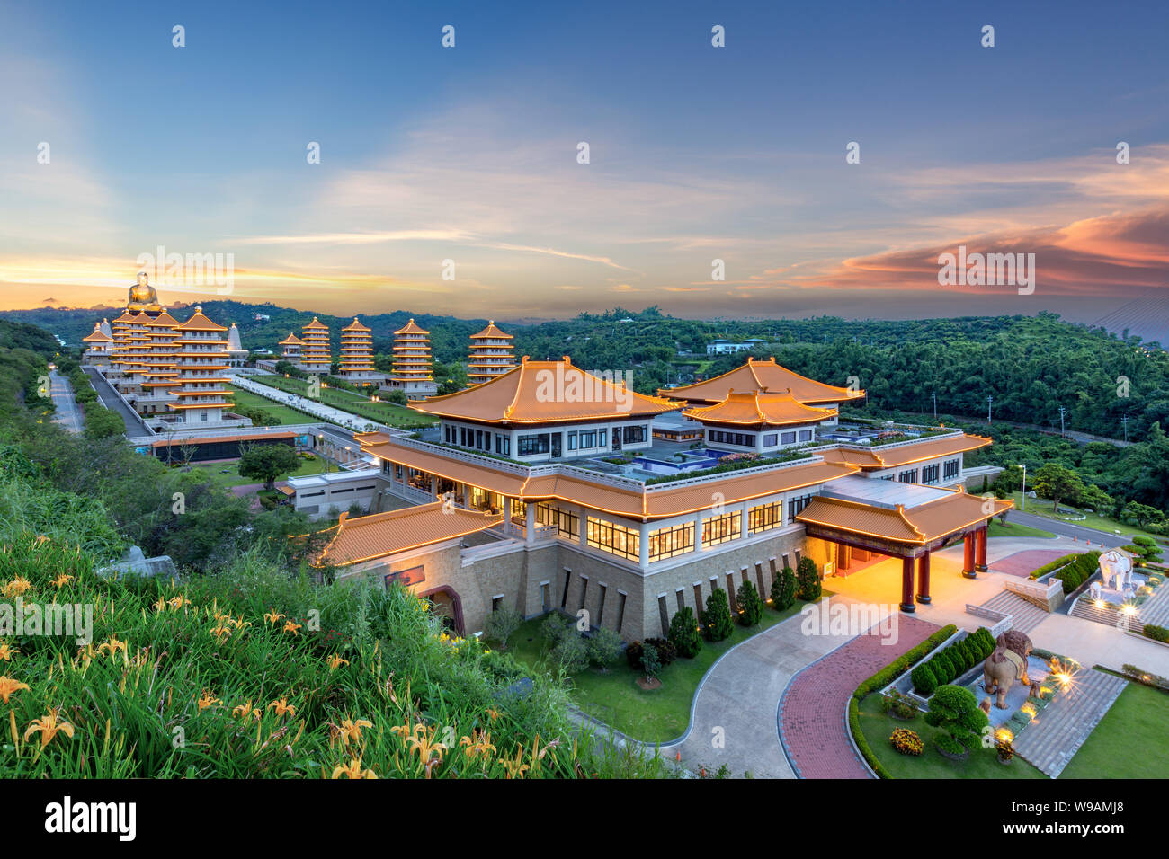 Luftbild des Fo Guang Shan Buddha Tempel in Kaohsiung, Taiwan Stockfoto