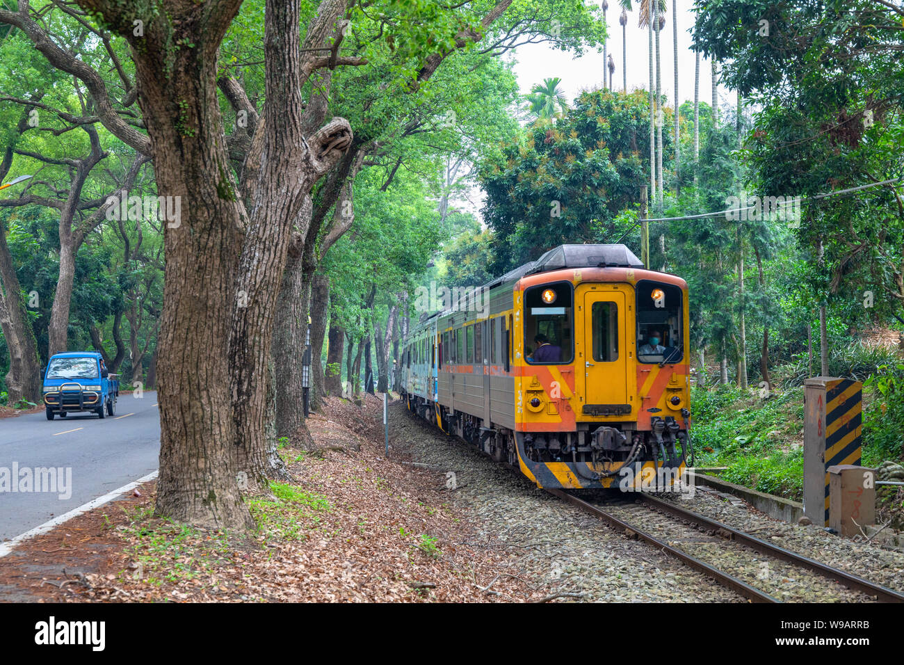 Zug an der Taiwan Eisenbahn Verwaltung (TRA) Jiji Linie in Taiwan Stockfoto