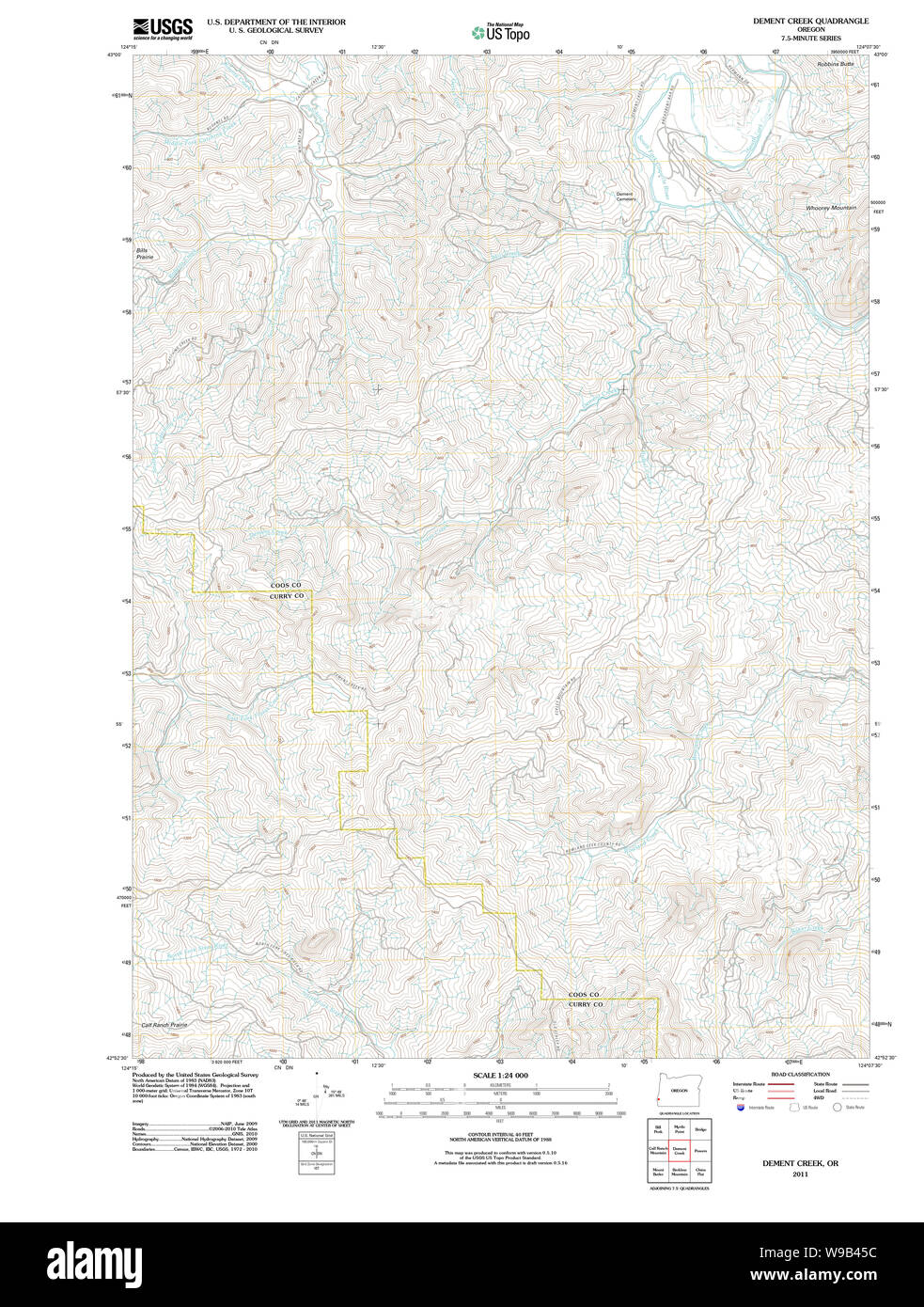 USGS Topo Karte Oregon Dement Creek 20110811 TM Wiederherstellung Stockfoto