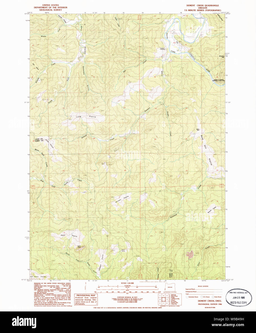 USGS Topo Karte Oregon Dement Creek 279612 1986 24000 Wiederherstellung Stockfoto
