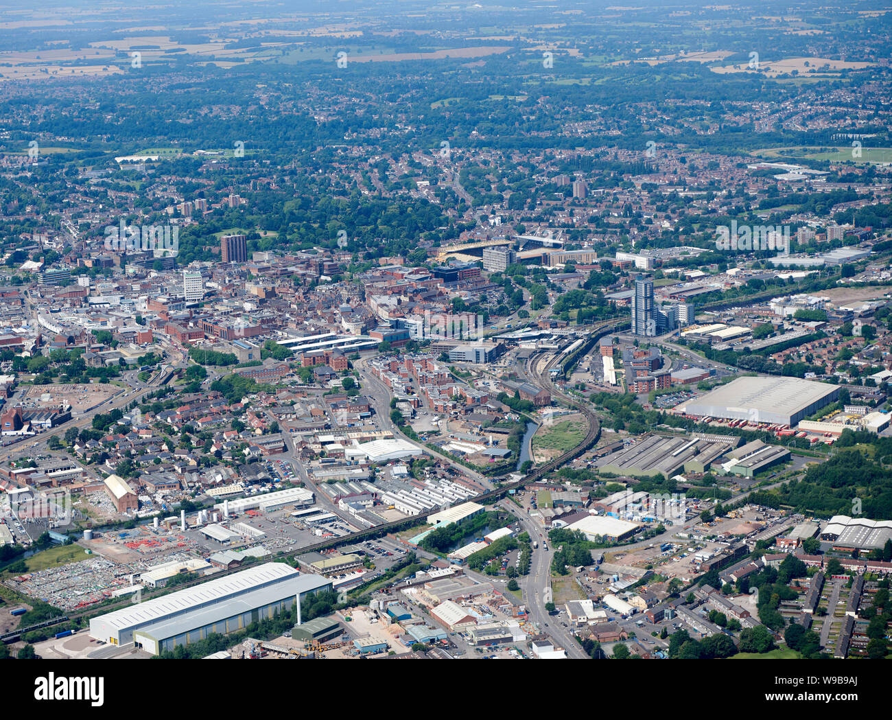 Eine Luftaufnahme von Wolverhampton City Centre, West Midlands, England, Großbritannien Stockfoto