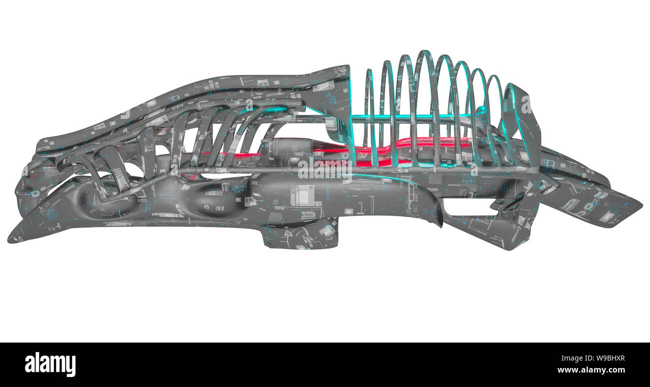 Raumschiff mit Galaxy Hintergrund futuristisches Raumschiff außerirdisches Raumschiff erweiterte Arten UFO-Konzept 3D-Rendering Stockfoto