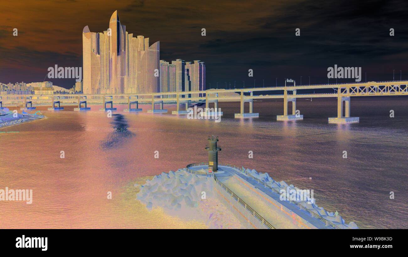 Luftaufnahme von gwangan Brücke in Busan, Südkorea. Stockfoto