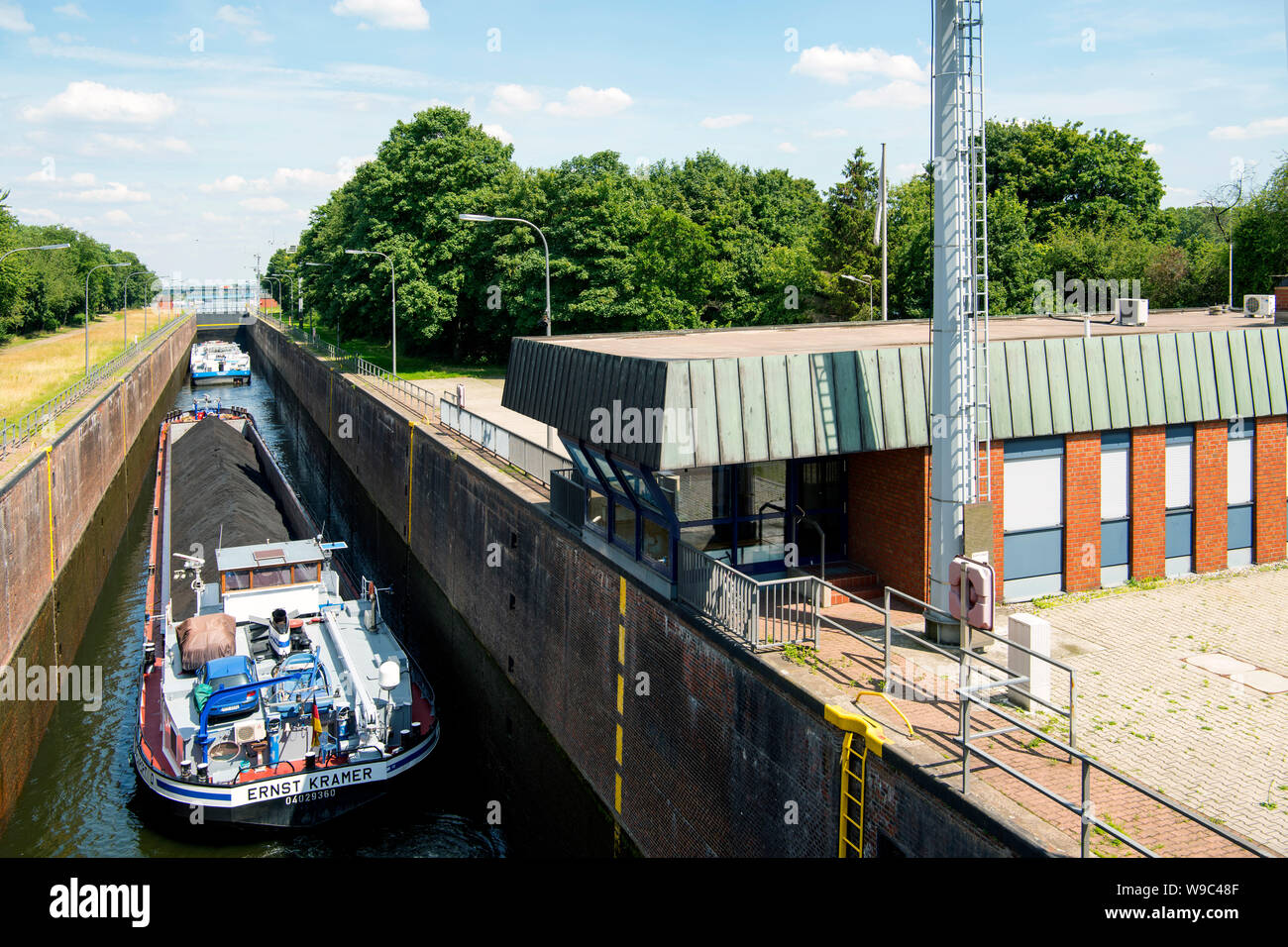 Deutschland, Duisburg, sterben Ruhrschleuse Duisburg bin Ruhrwehr ist die letzte Schleuse vor der Mündung der Ruhr in den Rhein Stockfoto