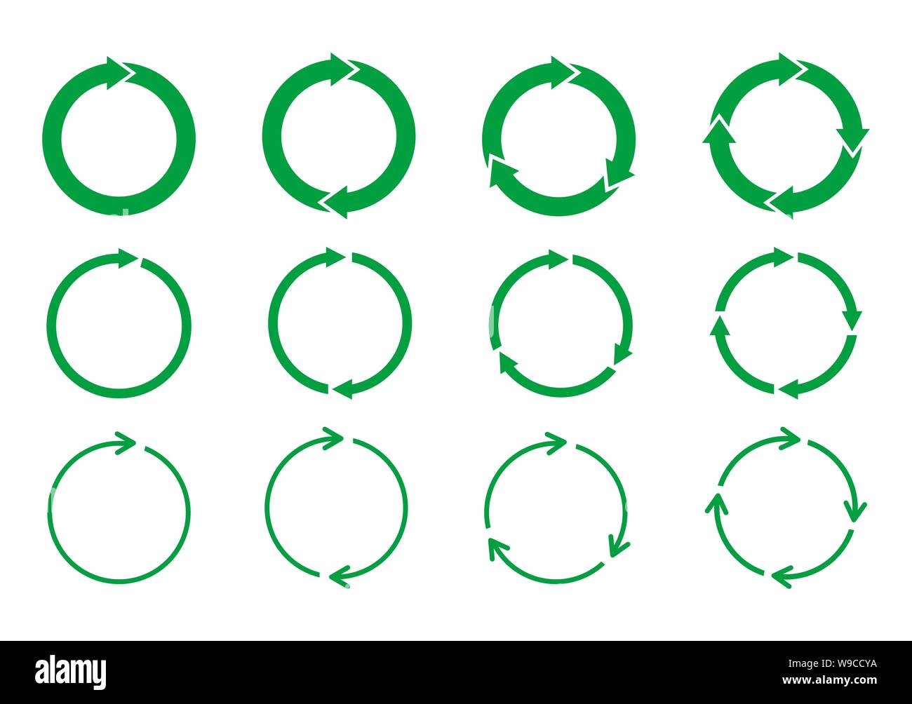 Der grüne Kreis drehende Pfeile auf weißem Hintergrund. Recycling Konzept. Pfeilspitzen, die Zirkulation. Aktualisieren, Laden, loop Drehrichtung Vorzeichen Stock Vektor