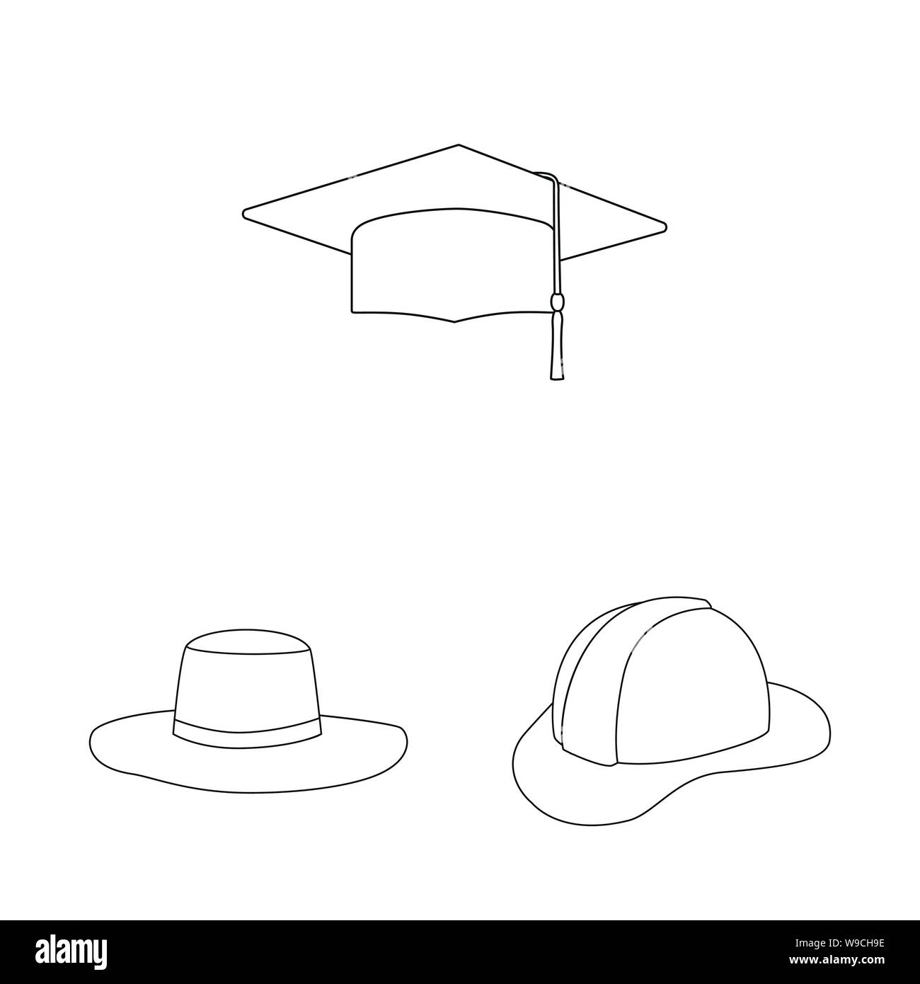 Isoliertes Objekt von Kopfbedeckungen und napper unterzeichnen. Sammlung von Kopfbedeckungen und Helm vektor Illustration. Stock Vektor