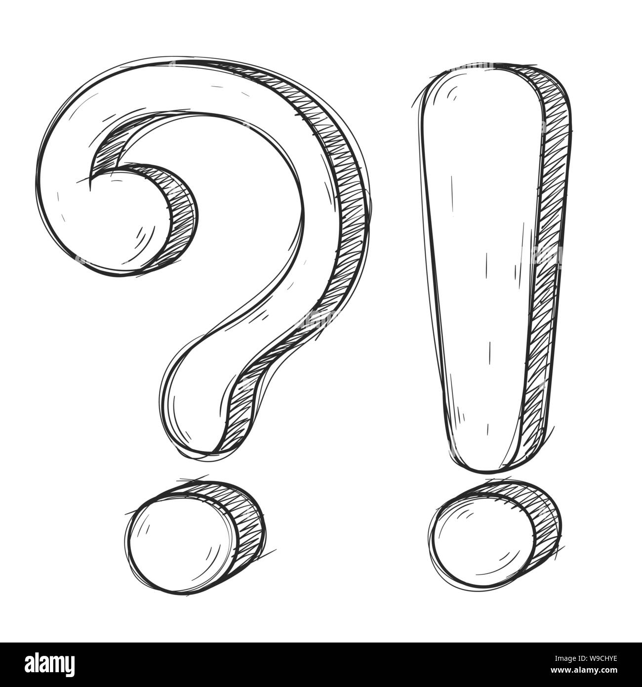 Frage und Exlamation markiert. Hand gezeichnet doodle Stil Stock Vektor
