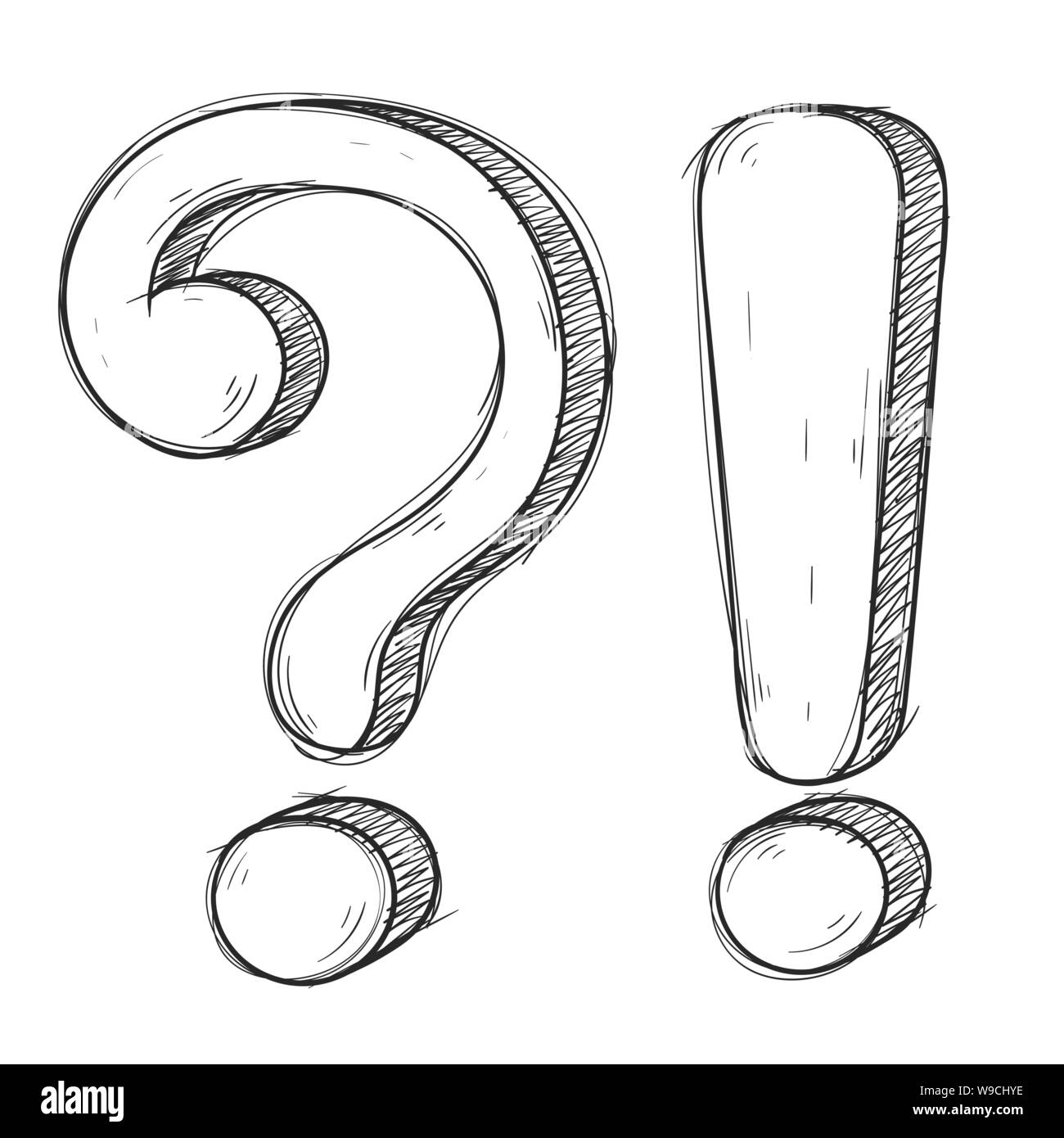 Frage und Exlamation markiert. Hand gezeichnet doodle Stil Stock Vektor