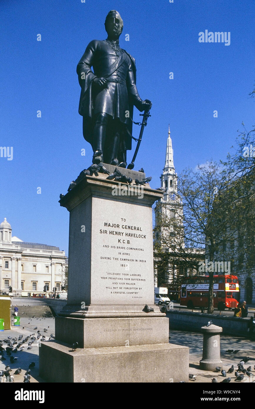Major General Sir Henry Havelock Bronzestatue, Trafalgar Square, London, England, UK. Ca. 80er Stockfoto
