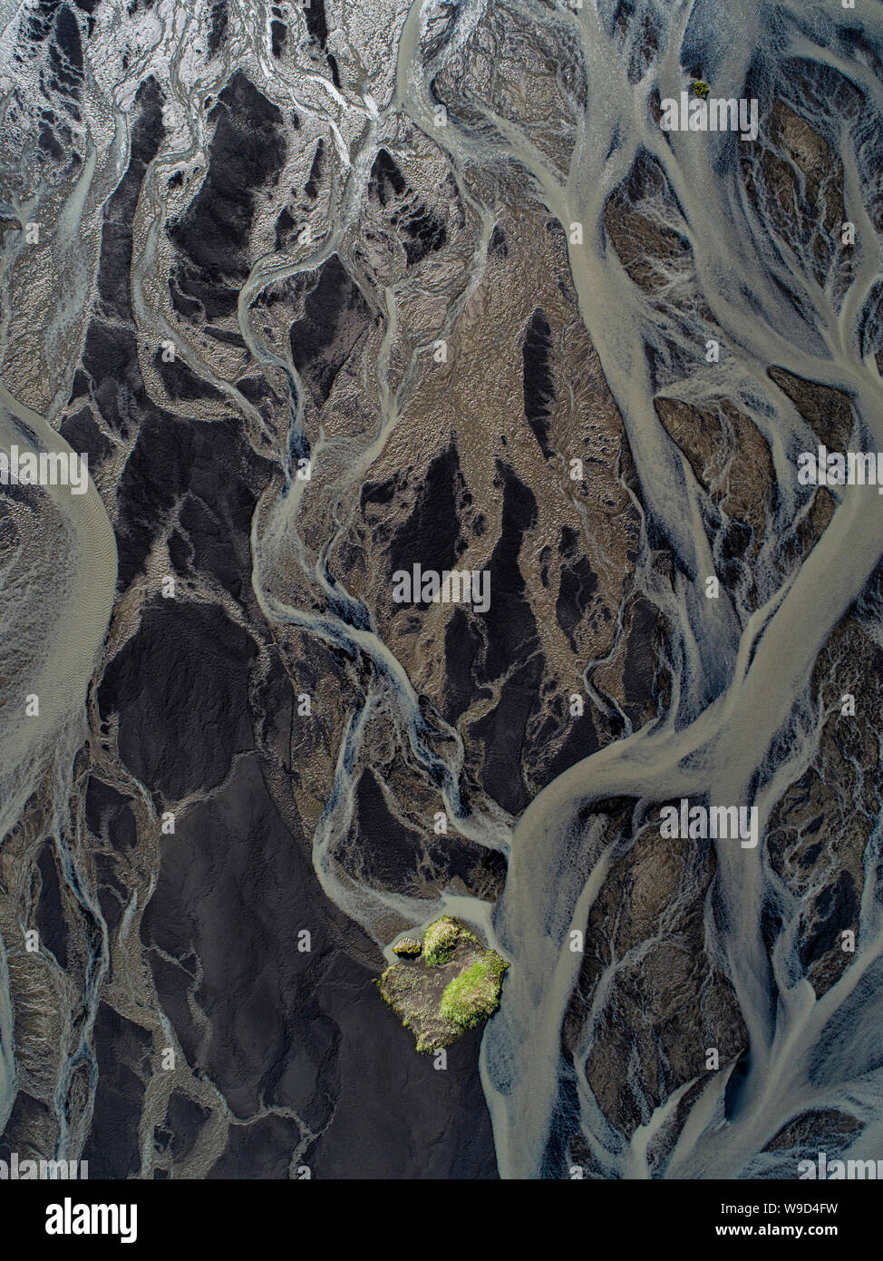 Luftbild eines Flusses, Verzweigungen zu Hunderte von Kanälen in Island Stockfoto