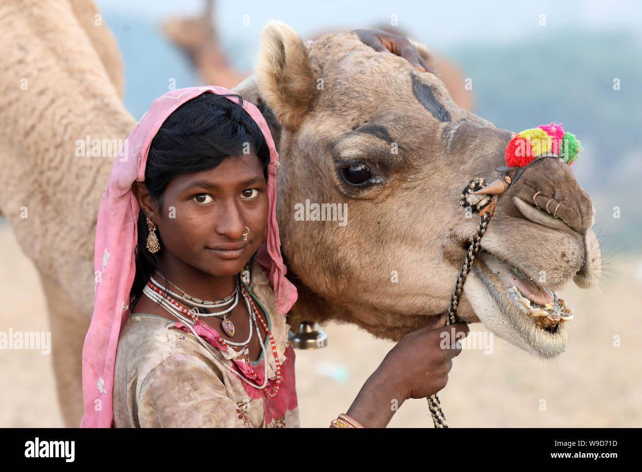 Schöne tribal Zigeunerin am Pushkar Camel Fair, Rajasthan. Die Messe ist die größte Camel fair in Indien. Stockfoto