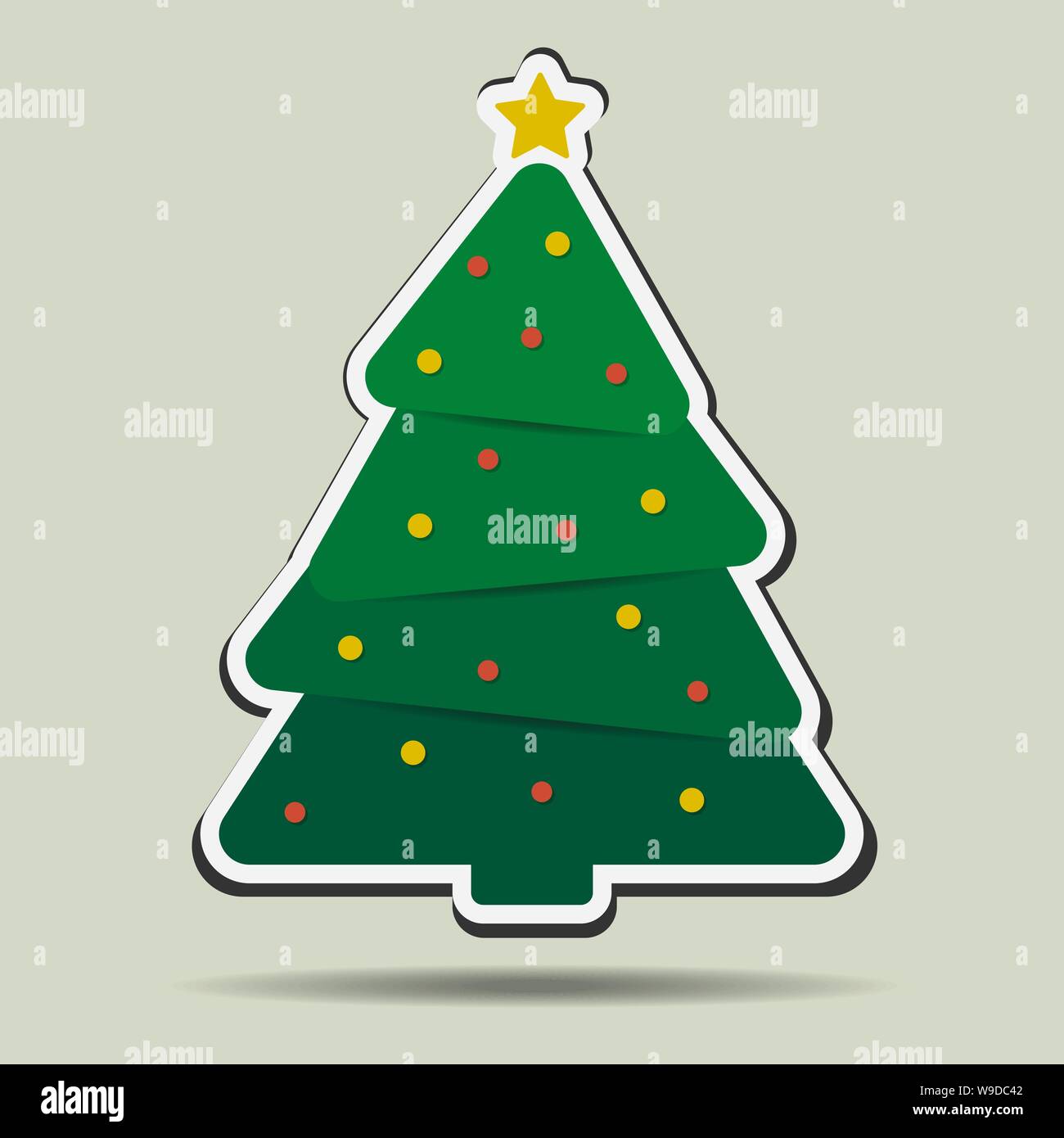 Einfache Weihnachtsbaum mit Weihnachtsdekoration Abzeichen oder Aufkleber Vector Illustration eingerichtet Stock Vektor