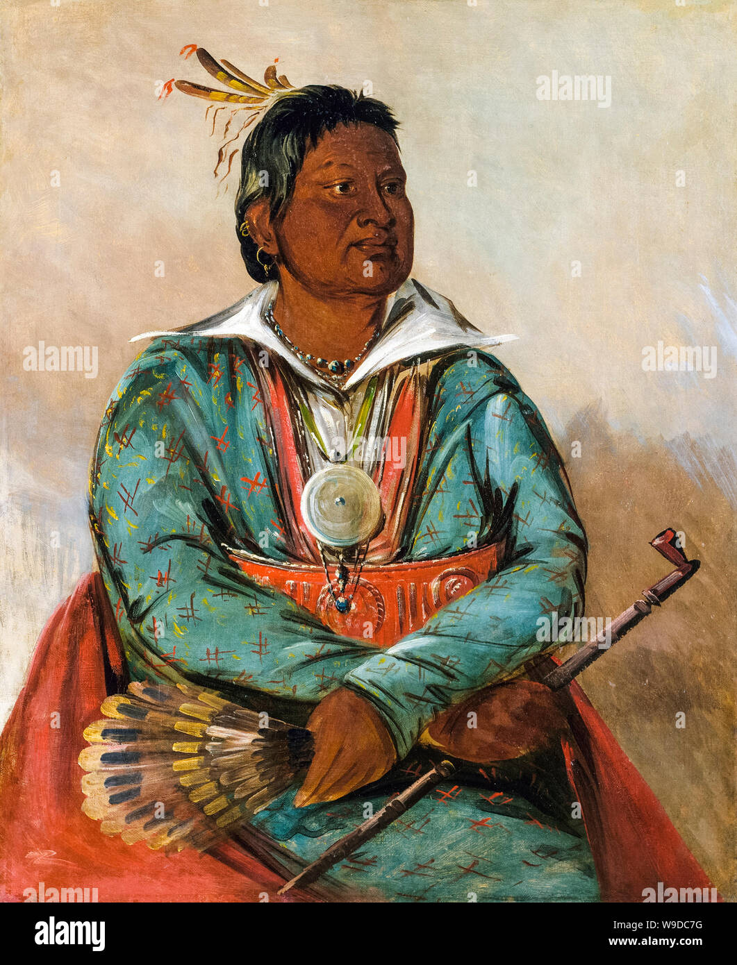 George Catlin, Mó-sho-la-túb - Biene, Wer und tötet, Leiter des Stammes, Portrait Malerei, 1834 setzt Stockfoto