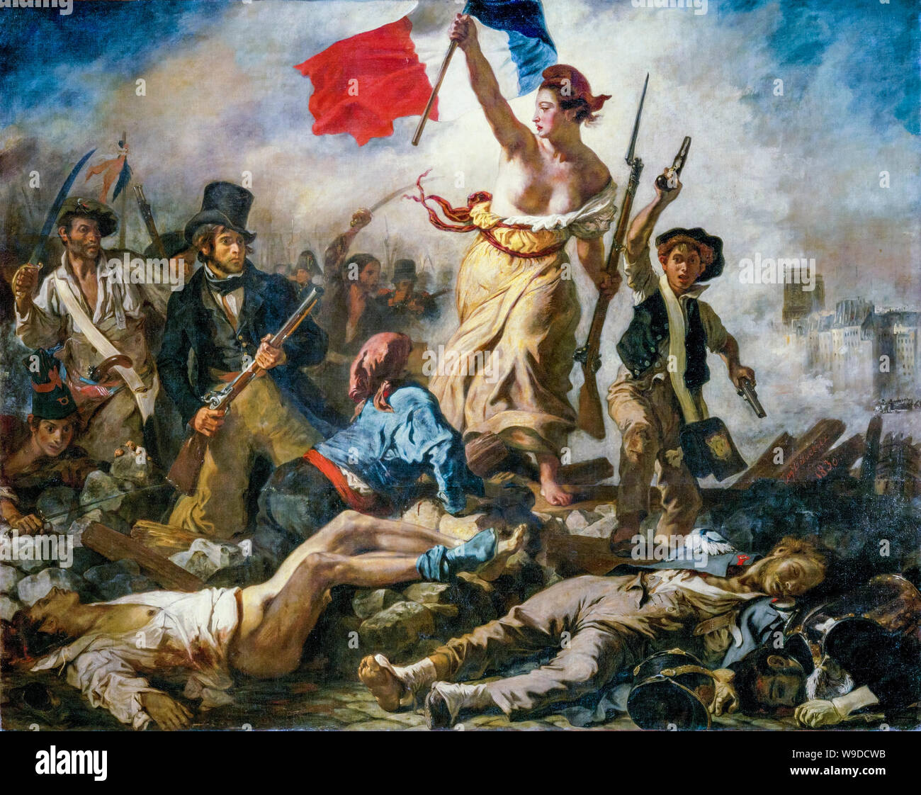 Eugène Delacroix, Freiheit führt das Volk, Französisch Revolution Malerei, 1830 Stockfoto