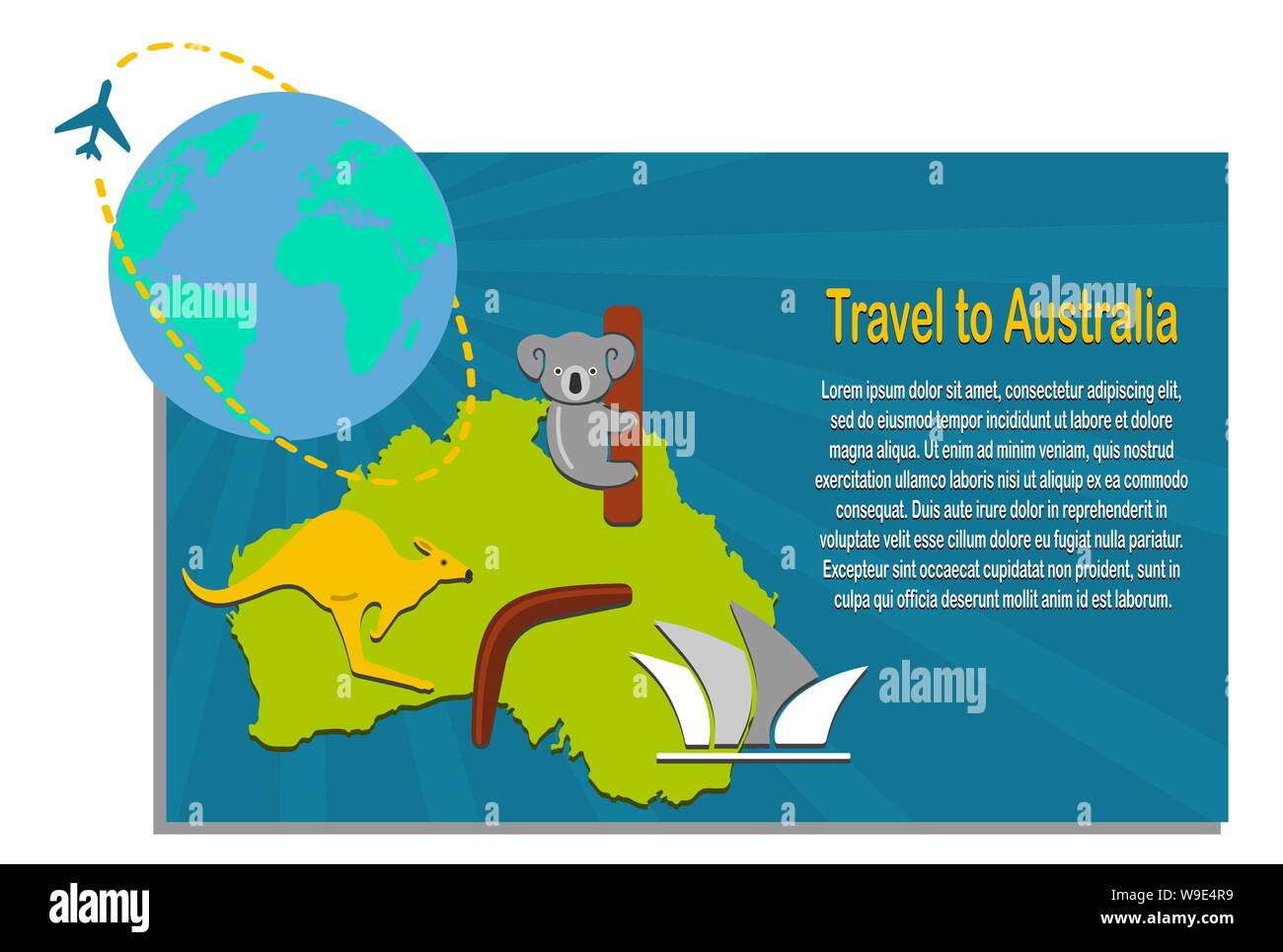 Karte von Australien und Reisen Symbole. Australien Reisen Karte. Vector Illustration. Stock Vektor