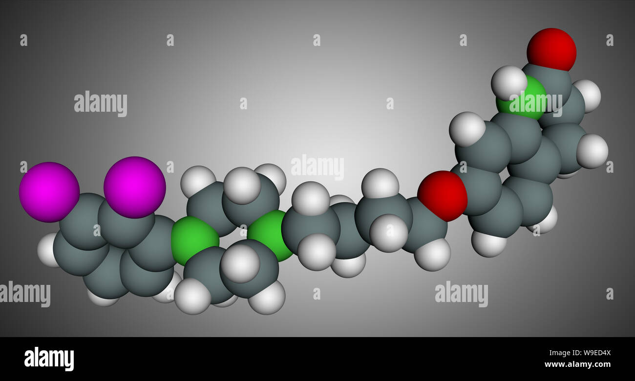 Aripiprazol, Neurotransmitter, atypisches antipsychotisches Rauschgift Molekül. Modell. 3D-Rendering Stockfoto
