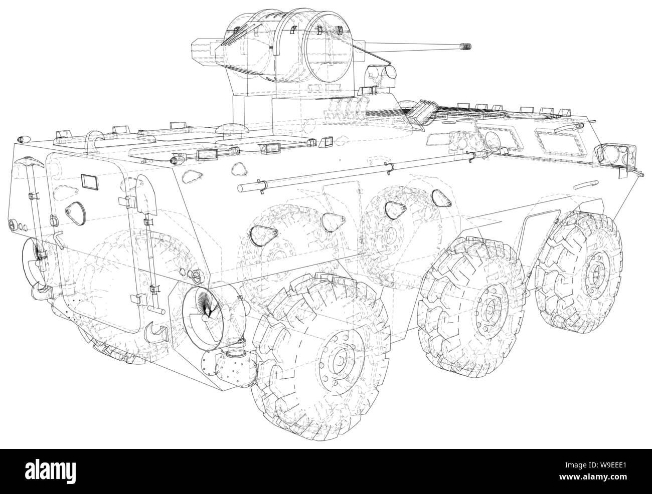 Gepanzertes Fahrzeug technische wire-frame. Vektor Rendering von 3d Stock Vektor