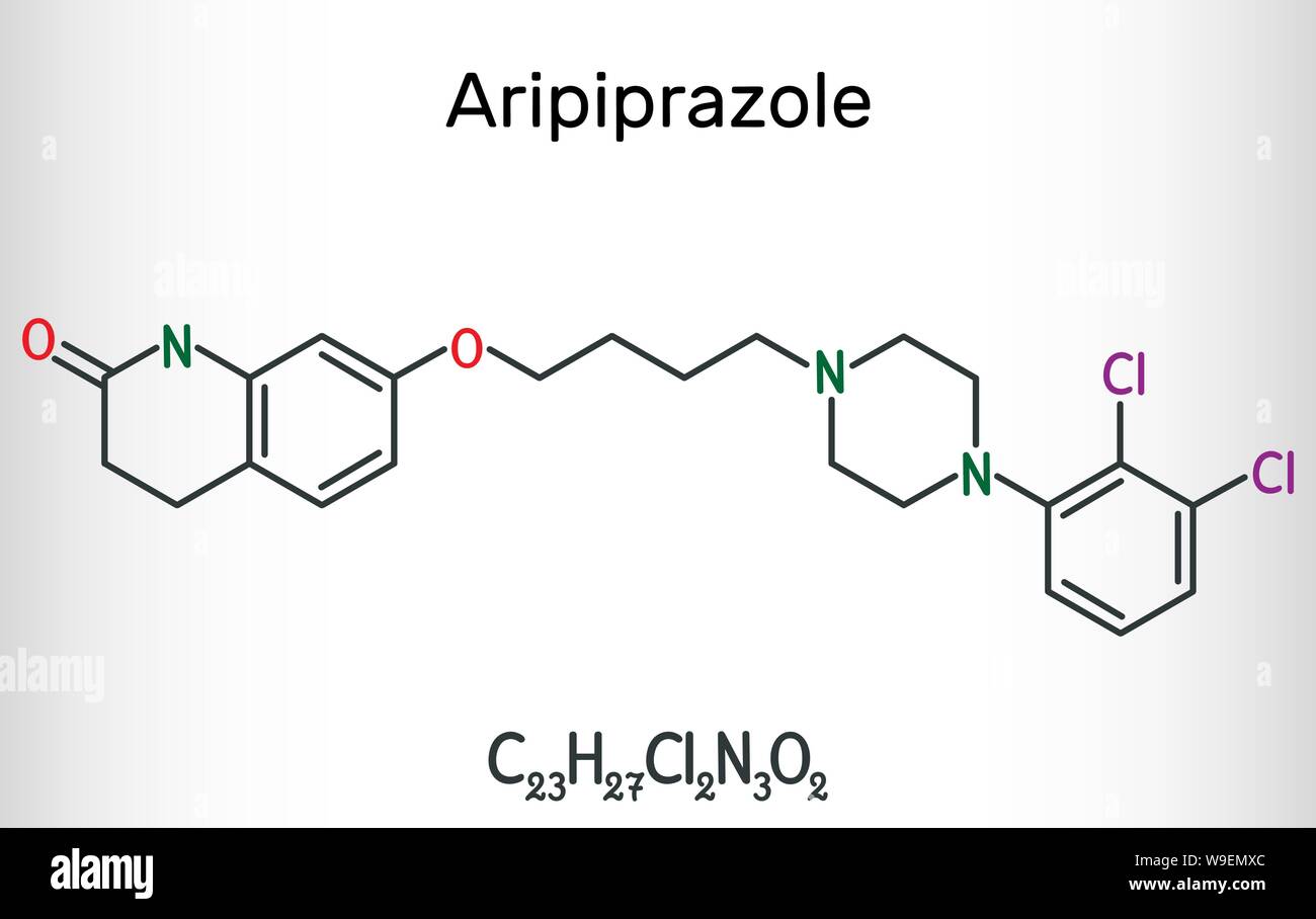 Aripiprazol, Neurotransmitter, atypisches antipsychotisches Rauschgift Molekül. Strukturelle chemische Formel. Vector Illustration Stock Vektor