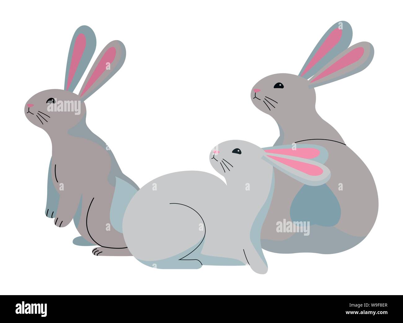 Cute drei Kaninchen Tiere cartoons Stock Vektor