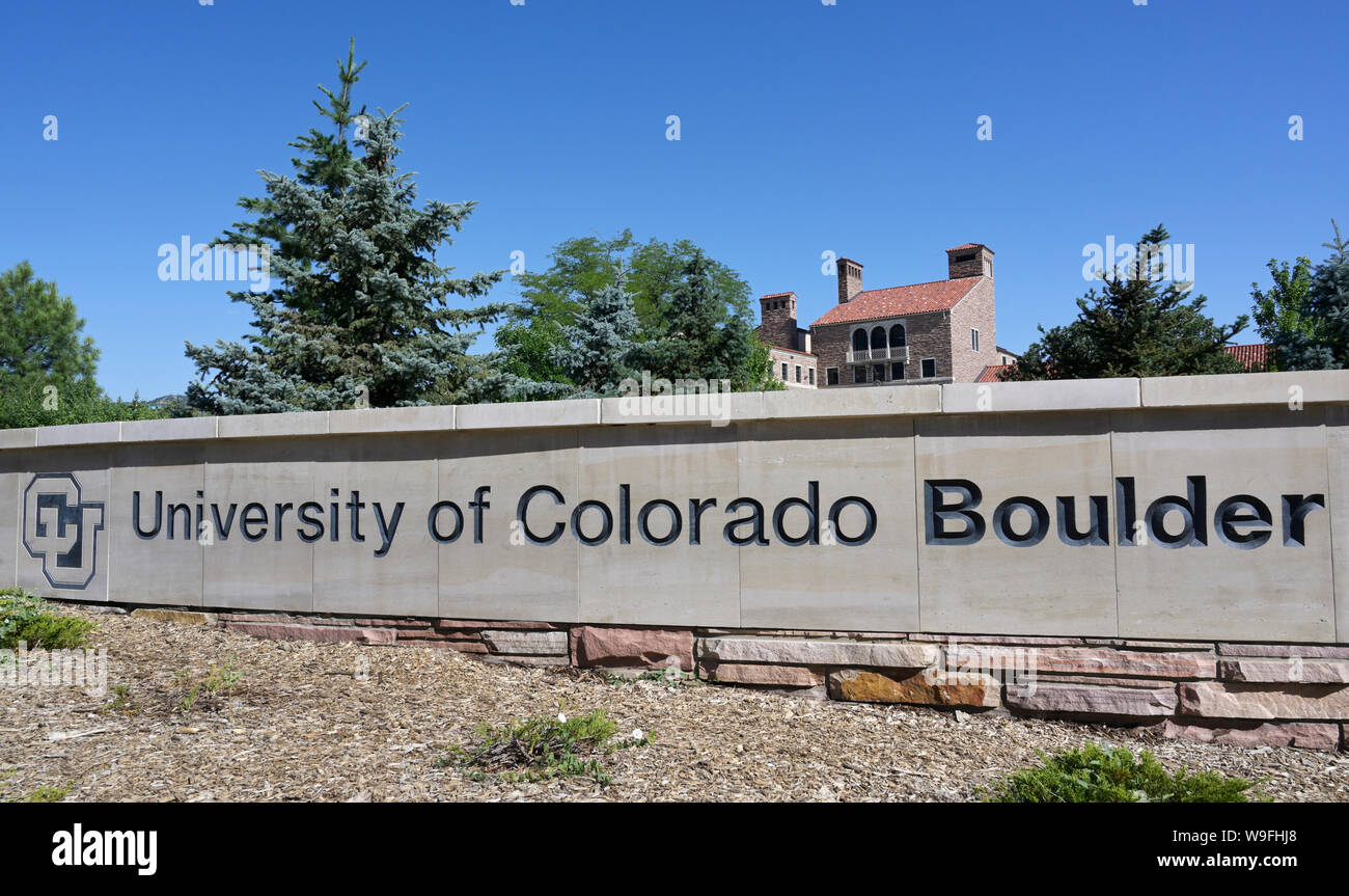 Universität von Colorado Boulder zeichen Eingang Stockfoto