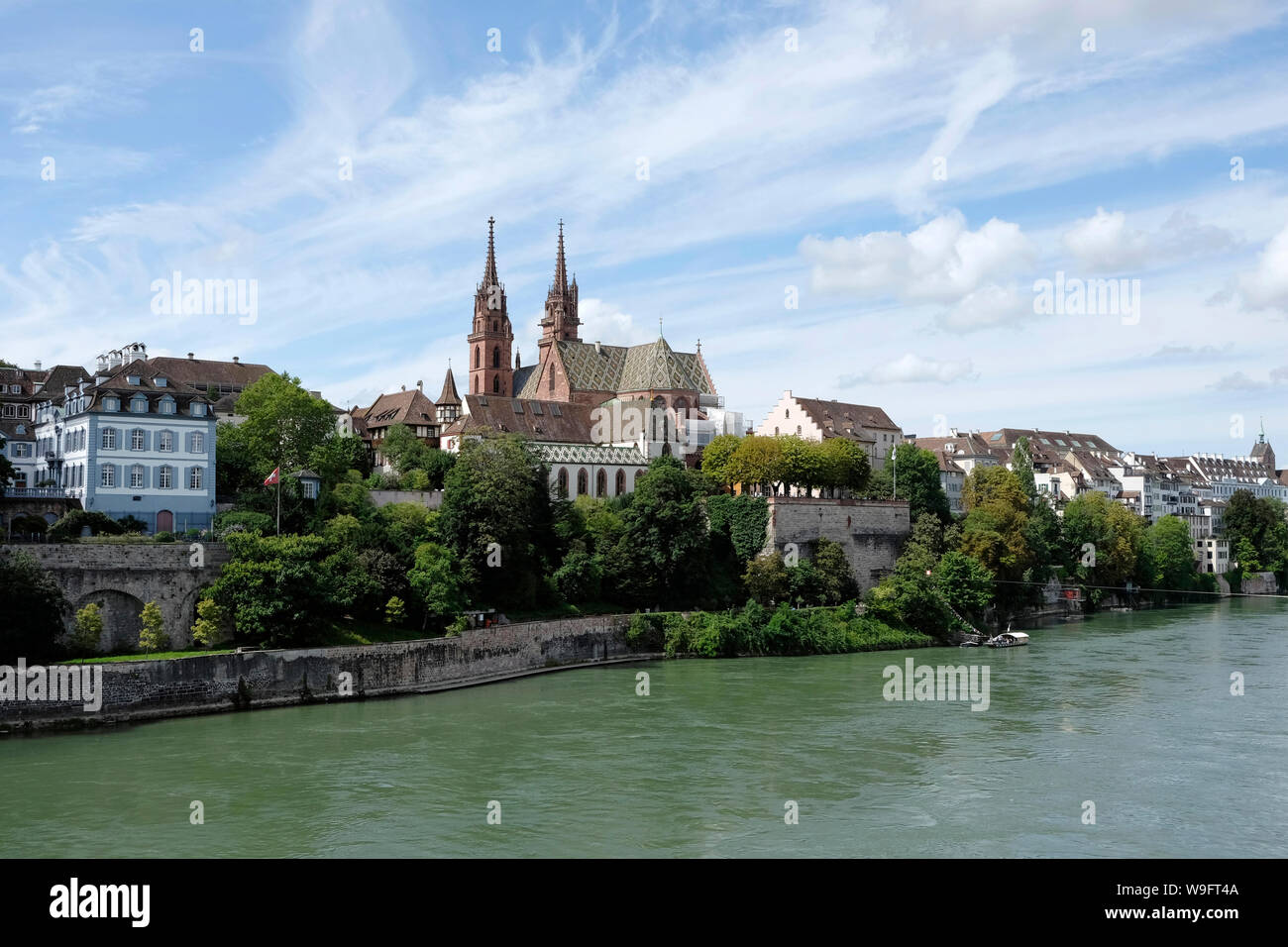 Blick auf die Skyline von Basel, Rhein, Schweiz Stockfoto
