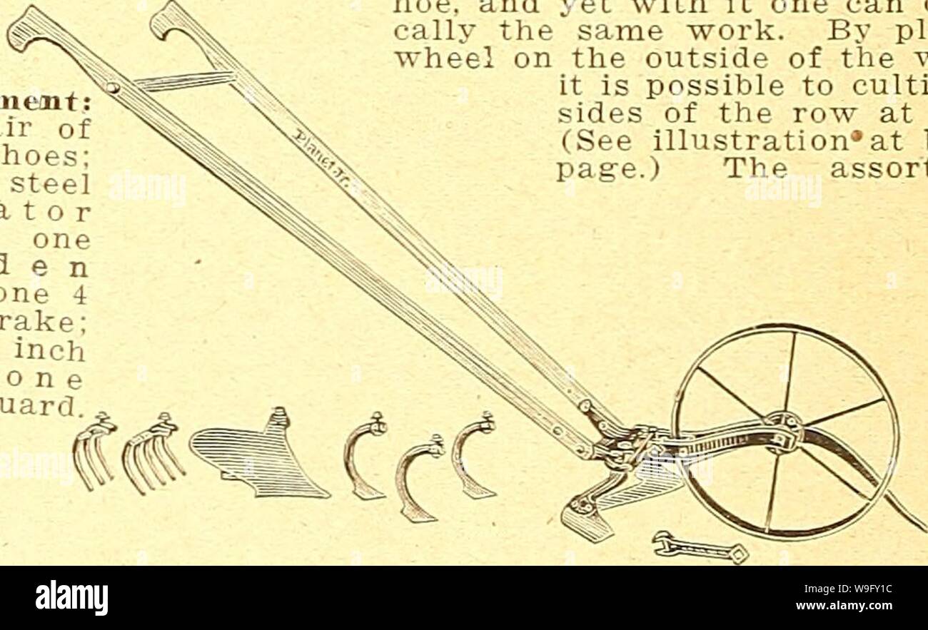 Archiv Bild von Seite 81 Currie's Farm und Garten jährliche. Currie's Farm und Garten jährliche: Frühjahr 1924 49 Jahr curriesfarmgarde 19 curr 7 Jahr: 1924 (EquiTunemt ein Paar 6-er drei s1 cuiti mwst. Zähne: g: a r d. Pflug; auf Zoll ra ein Rechen; Blatt Nr. 13 Doppel- und Einzelzimmer Wheel Hoe. Preis $ 9.25. Gleich wie die Nr. 12 in jeder Weise, mit der Ausnahme, dass er für Geräte, die nur ein Paar von 6 Zoll Hacken - Die nützlichsten Anbau von Anbaugeräten und alle, dass viele Züchter möchten. Anhänge mit Nr. 12 dargestellt können jederzeit hinzugefügt werden. Nr. 16 Single Wheel Hoe. Preis $ 10.7.5. Eine leichtere Werkzeug als die Doppelzimmer Stockfoto