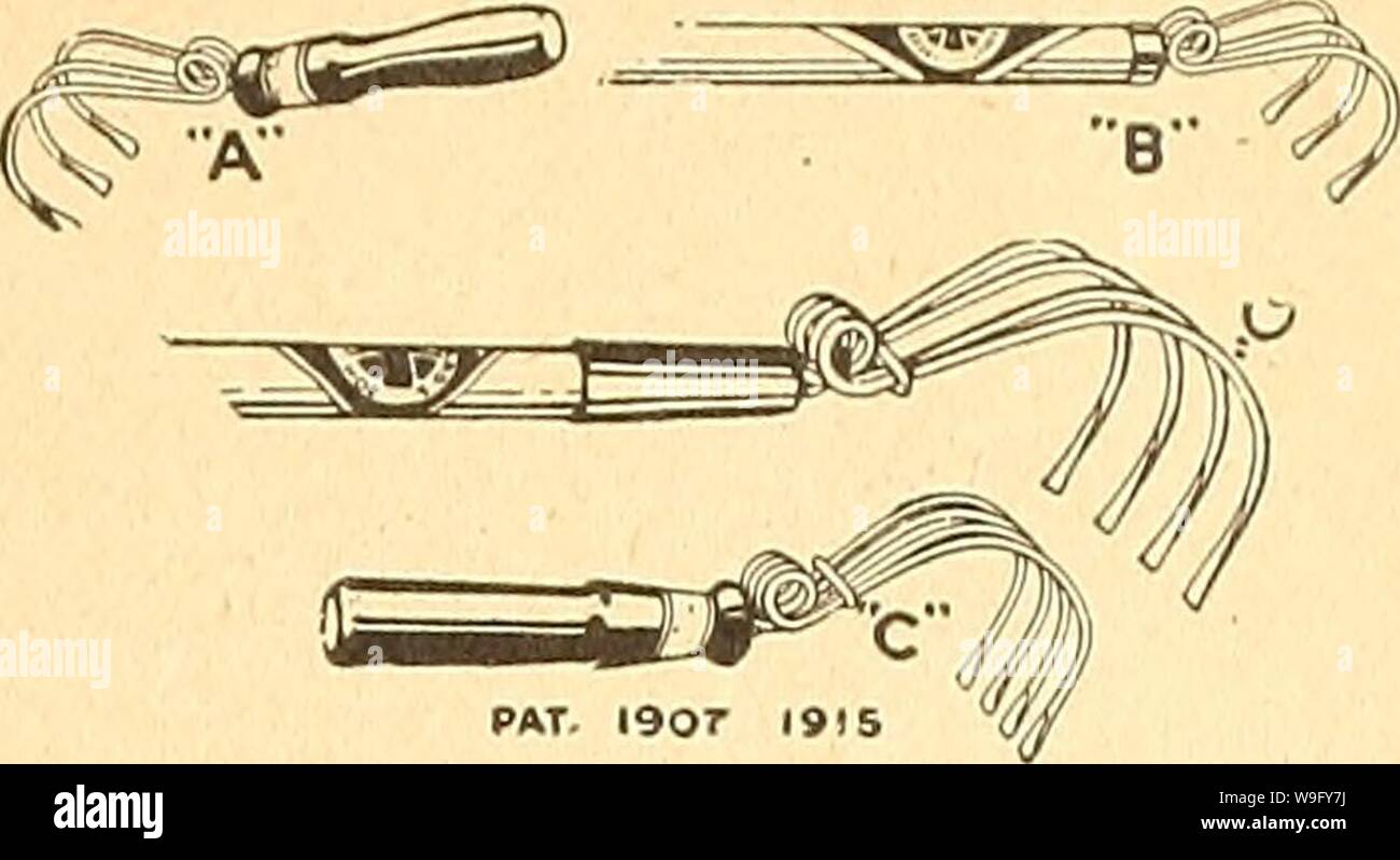 Archiv Bild von Seite 82 Currie's Farm und Garten jährliche. Currie's Farm und Garten jährliche: Frühling 1925 50 Jahre curriesfarmgarde 19 curr 8 Jahr: 1925 (5-Zahn mit 5-ft. Griff. $ 1.30. 7-Zahn mit 5-ft. Griff, $ 1,65. Die LIBERTYOULTIVATOR - WEEDER. Hat die Bodenfräse Zähne so angeordnet, dass Sie absolut alle - Unkraut schnitt. Schnell verstellbar für den Abstand zwischen den Reihen. Kein Druck auf den Griff ist erforderlich. Ad. justable - Minimale Breite, 4 Zoll; maximale Breite, 10 Zoll; mitte Zahn abnehmbar, um die Zeilen zu spreizen. PAT. i90 T19) 5 llEICHARD KOMBINATION FRÜHLING - ZU Stockfoto
