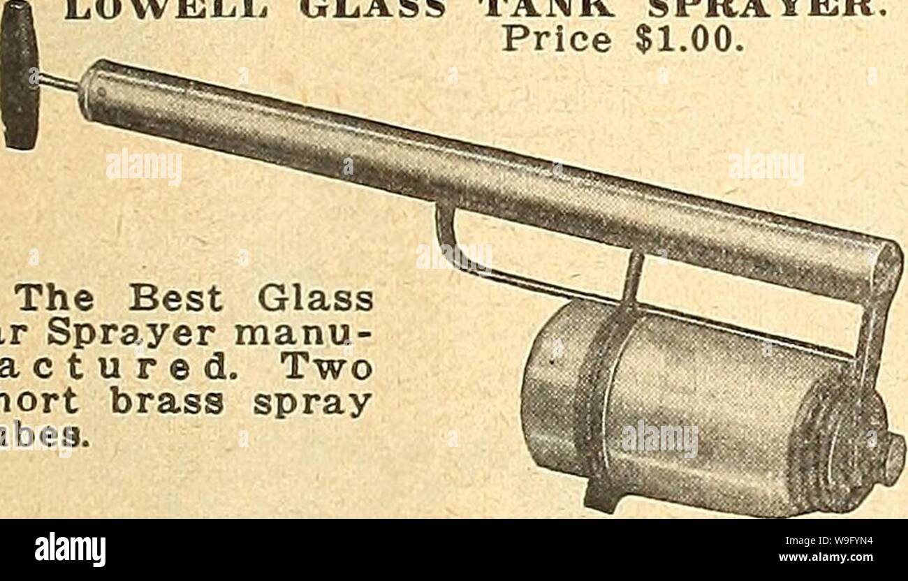 Archiv Bild von Seite 84 der Currie's Farm und Garten jährliche. Currie's Farm und Garten jährliche: Frühjahr 1926 curriesfarmgarde 19 curr 9 Jahr: 1926 (Dickey Daster - Für Ap- Bug Tod, Slug Shot, etc., trocken, 60c per e-mail 67 C. LOWELL GLAS TANK FELDSPRITZE. Preis 1,00 $. Das Beste Glas Glas Feldspritze gefertigt. Zwei kurze Messing-spray Rohre. Stockfoto