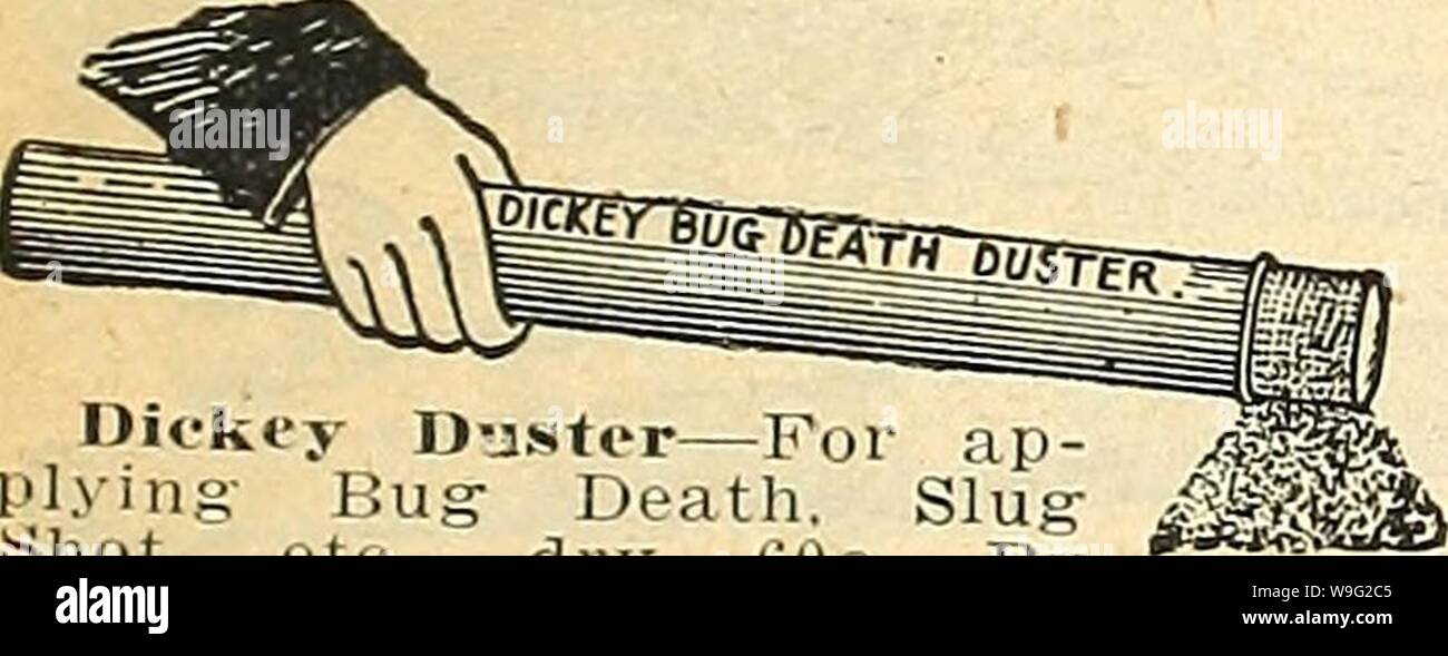 Archiv Bild von Seite 96 der Currie's Farm und Garten jährliche. Currie's Farm und Garten jährliche: Frühling 1921 46. Jahr curriesfarmgarde 19 curr 4 Jahr: 1921 (Versand - Gewicht 8 kg Preis $ 13,00. Das Dienstprogramm DUSTER Trill griff erfolgreich Arsenat von Blei, arsenat von Kalzium, Paris Grün, Lime-Sulfur und ähnliche Mischungen in trockener Form. Sie können zu jeder Zeit des Tages auf Pflanzen angewendet werden, während nass oder trocken. Das Pulver wird über ein Steuerventil aus Messing mit" eine Anzeige immer im Blick, das kann der Fahrer das Ventil (o jede gewünschte Menge, während Th einzustellen oder reguliert Stockfoto