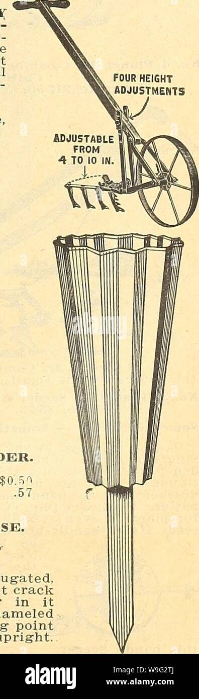 Archiv Bild von Seite 98 der Currie's Farm und Garten jährliche. Currie's Farm und Garten jährliche: Frühjahr 1923 48th Jahr curriesfarmgarde 19 curr 6 Jahr: 1923 (5-Zahn mit 5-ft. Griff, $ 1.30. 7-Zahn mit 5-ft. Griff, $ 1,65. Die LIBERTY GRUBBER - WEEDER, hat die Bodenfräse Zähne so angeordnet, dass Sie absolut alle Unkräuter. Schnell verstellbar für einen beliebigen Abstand zwischen Zeilen. Kein Druck auf den Griff ist erforderlich. Einstellbar - Minimale Breite, 4 Zoll - maximale Breite, 10 Zoll; mitte Zahn abnehmbar, um die Zeilen zu spreizen. Die LIBERTX RAD Multi-kulti-VATOR-Attach-ed ein W Stockfoto