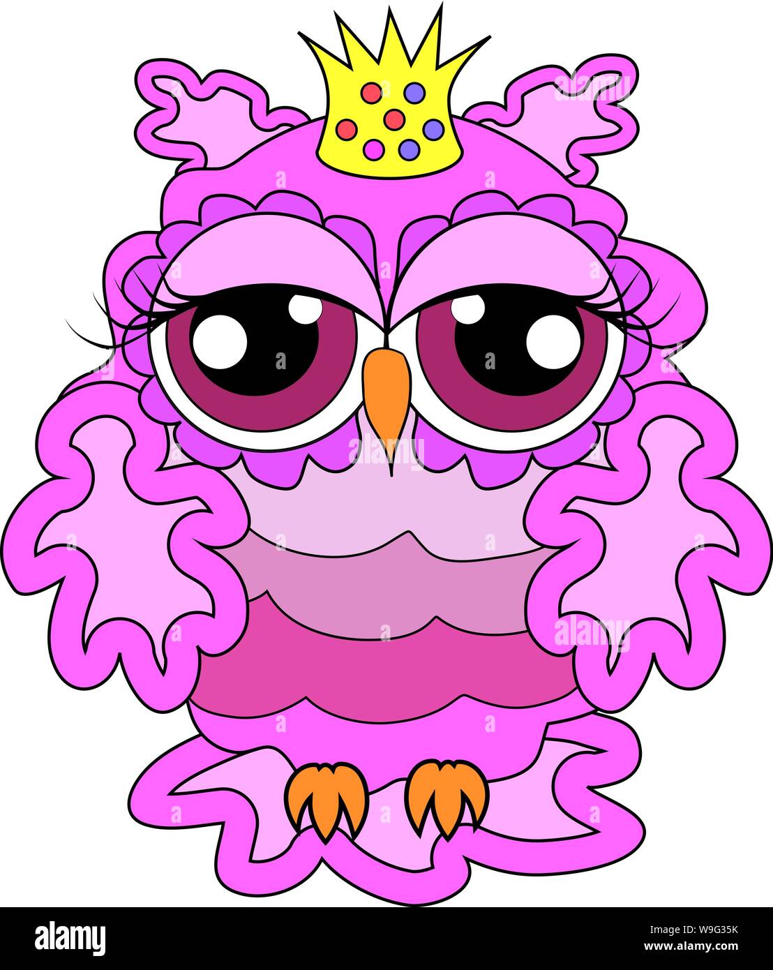 Glamouröse rosa Owl-Prinzessin mit Krone, Vogel Stock Vektor