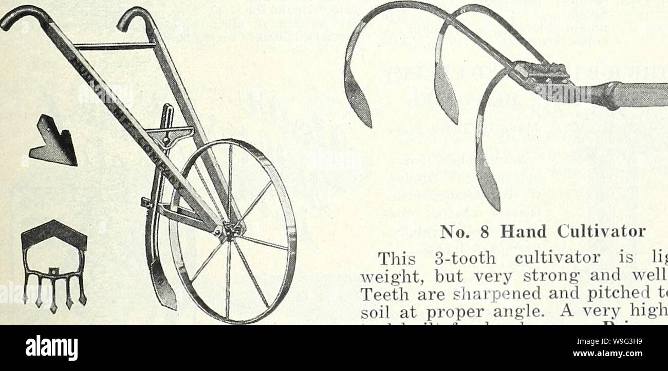 Archiv Bild ab Seite 102 von Currie's Garden jährlichen Frühling. Currie's Garten jährliche: Frühling 1934 59. Jahr curriesgardenann 19 curr 0 Jahr: 1934 (Dieses kombinierte Maschine ist für Gardners, die eine ausreichend große Anbauflächen in Ernten haben für ein Doppelzimmer Wheel Hoe zu guter Vorteil verwendet werden soll, und doch lieber nicht Sämaschinen und Rad hoes separat zu kaufen. Hält 2 Quarts Saatgut, Stahlrahmen. Preis $ 21,00 Nr. 3 Planeten Jr. Hill und Sämaschine Sämaschine. Preis, $ 16,50 15-Zoll Stahl Antriebsrad. Hält 3 Liter Samen. Ein Favorit unter den Zwiebel Winzer und Markt gar-deners. Nr. 4 Planeten jr. Kombiniert Hill und Dr Stockfoto