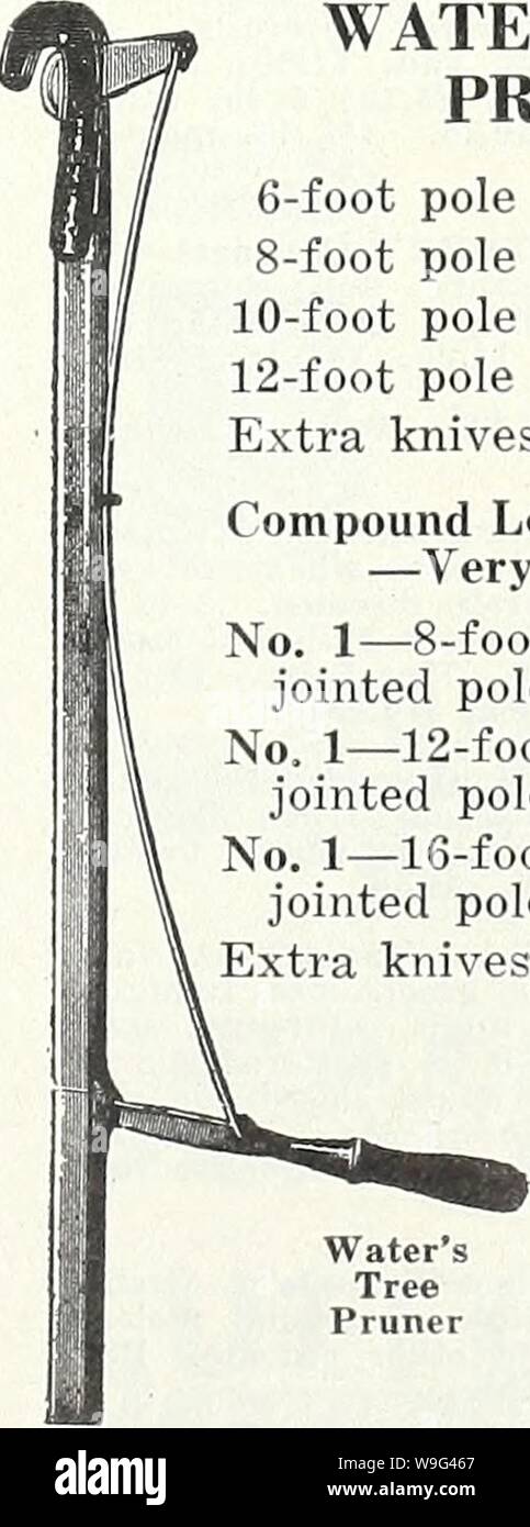 Archiv Bild ab Seite 106 von Currie's Garden jährlichen Frühling. Currie's Garten jährliche: Frühling 1934 59. Jahr curriesgardenann 19 curr 0 Jahr: 1934 (mpcrial Rasen Kantenschneider Schnitte Grooves von sod entlang der Bürgersteige. Preis, $ 1,50 GEWÄSSERN BAUM GARTENSCHERE 6-foot Pole $ 2,00-foot Pole 2,25 10-Fuß-Pol 2,50 12-Fuß-Pol 2,75 Extra Messer, jeweils 30 zusammengesetzte Hebel Baum Gartenschere - sehr leistungsstark. Nr. 1 - 8 Fuß, zwei Stück Gelenkwelle Pole $ 5,35 Nr. 1 - 12, mit drei Stück Gelenkwelle Pol 6,00 Nr. 1 - 16-Fuß, vier Stück Gelenkwelle Pol 6,50 Extra Messer, jedes .55's Water Tree Gartenschere Stockfoto