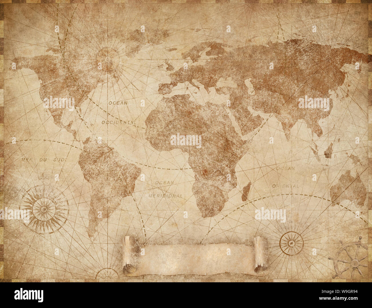 Mittelalterliche Weltkarte Abbildung auf das Bild von der NASA eingerichtet auf der Grundlage Stockfoto