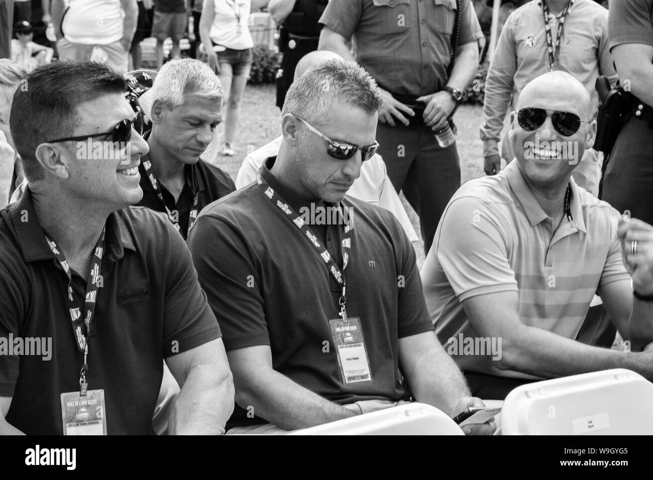 Derek Jeter und Yankees kommen nach Cooperstown zu Beifall auf den induktionen in der Hall of Fame (einschließlich der ehemaligen Mannschaftskameraden - Mariano Rivera & Mike Mussina) Stockfoto