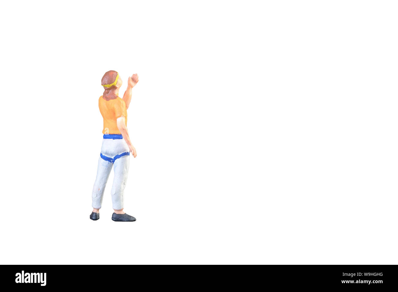 In der Nähe der kleinen Leute, Klettern Sport mit Beschneidungspfaden auf weißem Hintergrund Stockfoto