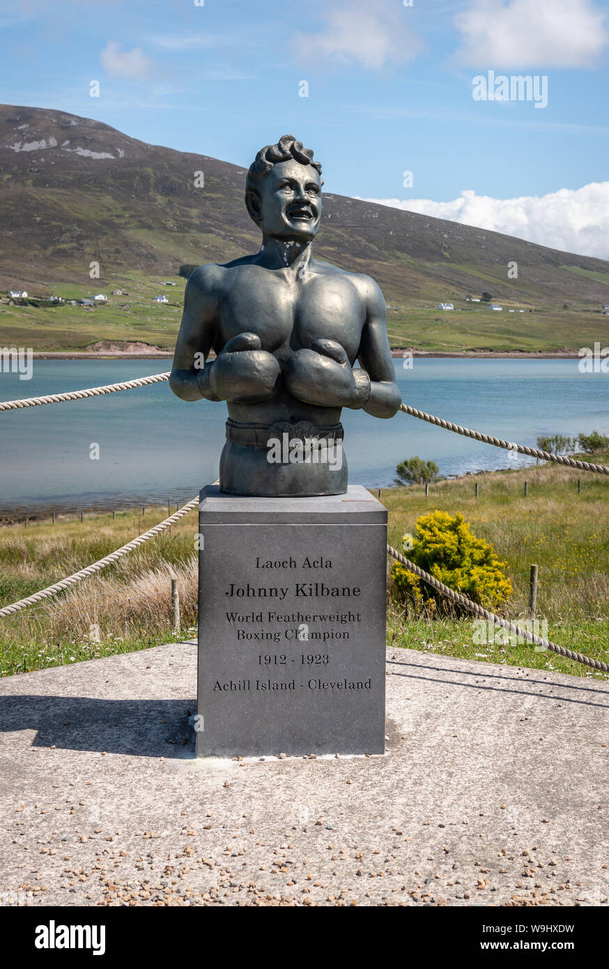 Johnny Kilbane Statue, Achill Island, County Mayo, Irland Stockfoto