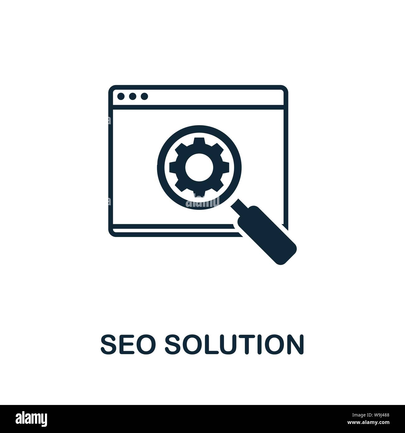 Symbol für Vektorsymbol für SEO-Lösung. Kreative Zeichen von seo und Entwicklung Icons Sammlung. Gefüllte flache Seo-Lösung Symbol für Computer und mobile Stock Vektor