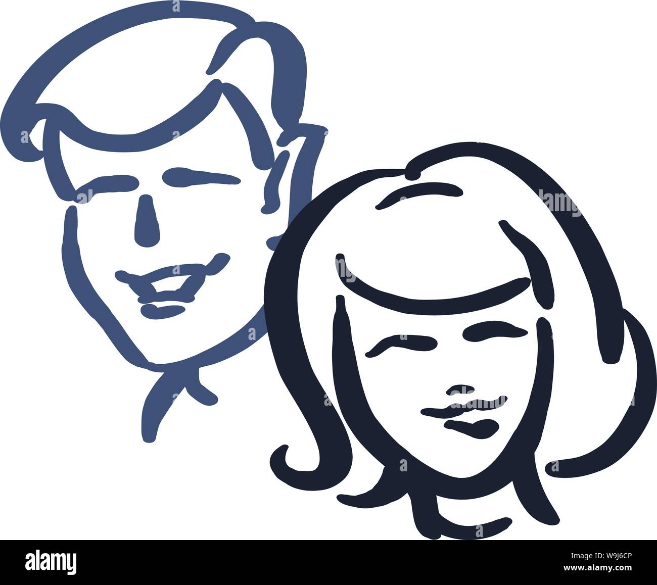 Zwei Köpfe ein Männchen, ein Weibchen, einfache grobe Symbol Leitung Stock Vektor