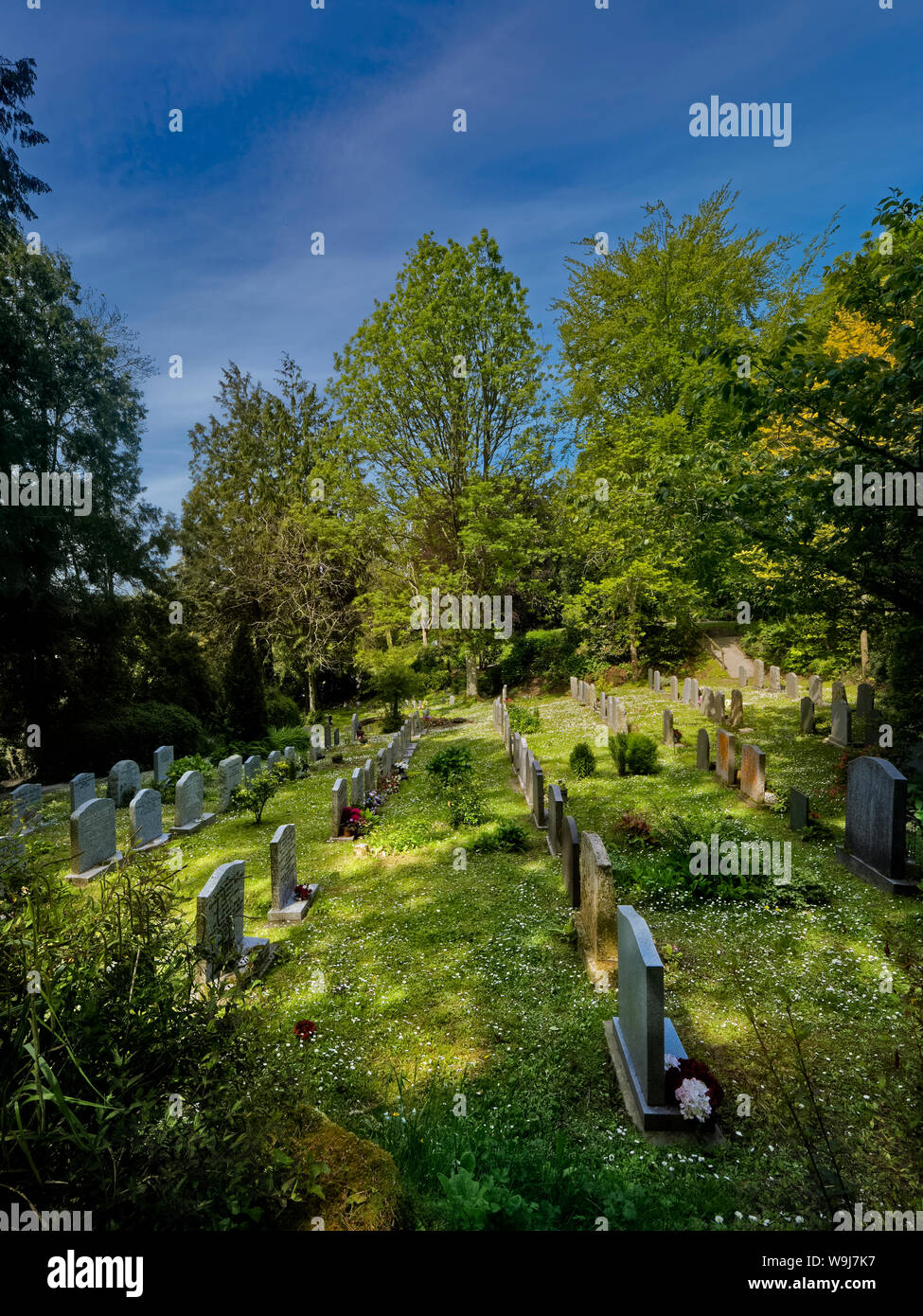 Kirchhof, St. Just's Church, St. Just-in-Roseland, Cornwall Stockfoto