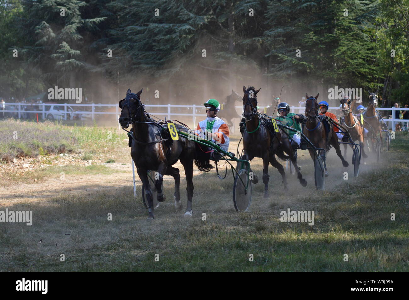 Pferderennbahn in Sault, Provence-Alpes-Côte d'Azur - Frankreich. 11. August 2019. Das einzige Pferd Rennen im Jahr Stockfoto