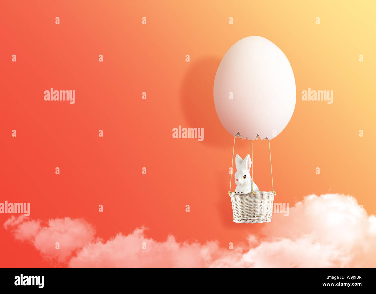 Der Hase ist in 3D-ei Heißluftballon schweben bis zu Himmel, Mitte Herbst festival Konzept, Ostern Konzept Stockfoto