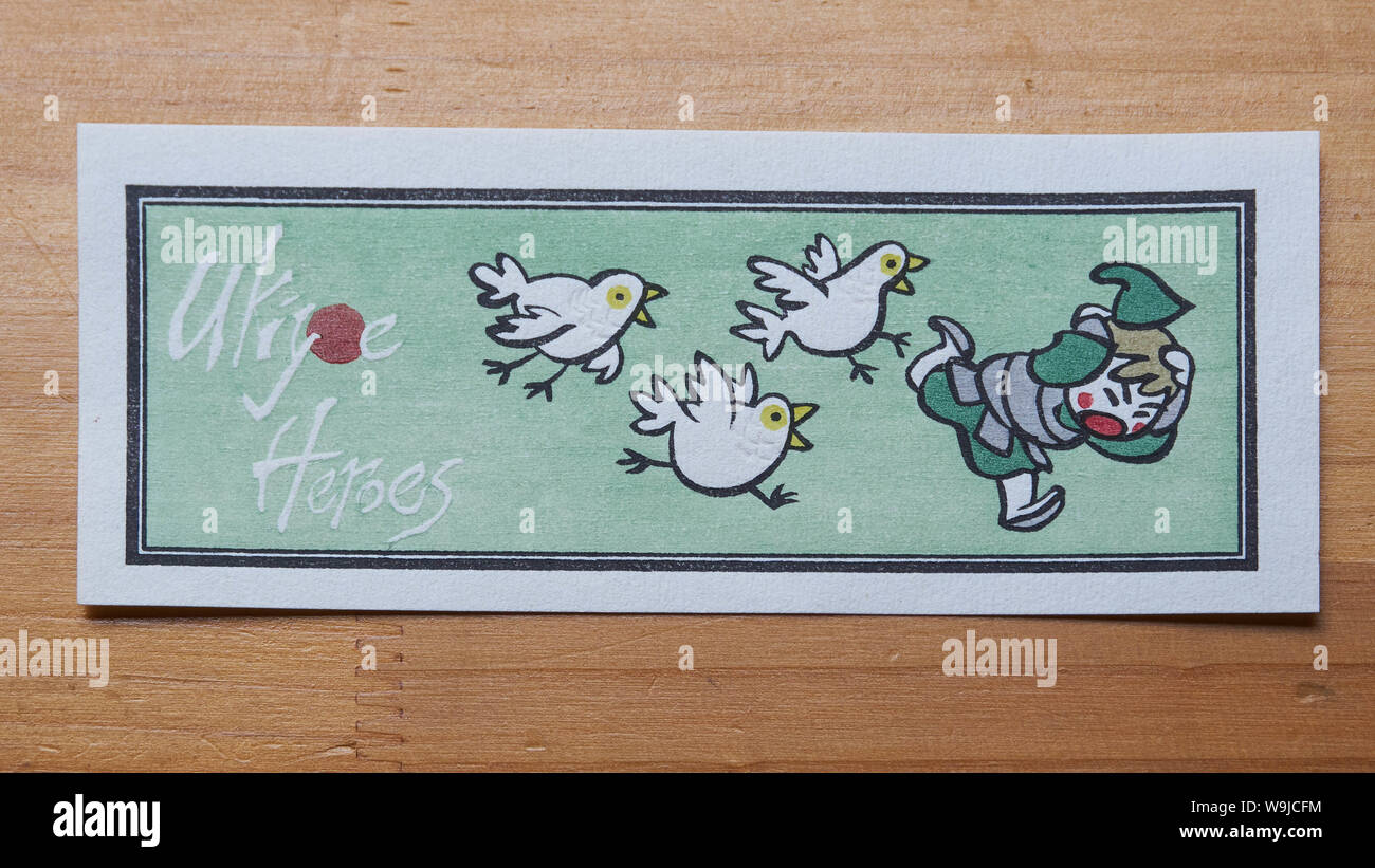 Traditionelle japanische Holzschnitt von Jed Henry und produziert im David's Bull Mokuhankan für die Chibi Helden Serie der Drucke. Stockfoto